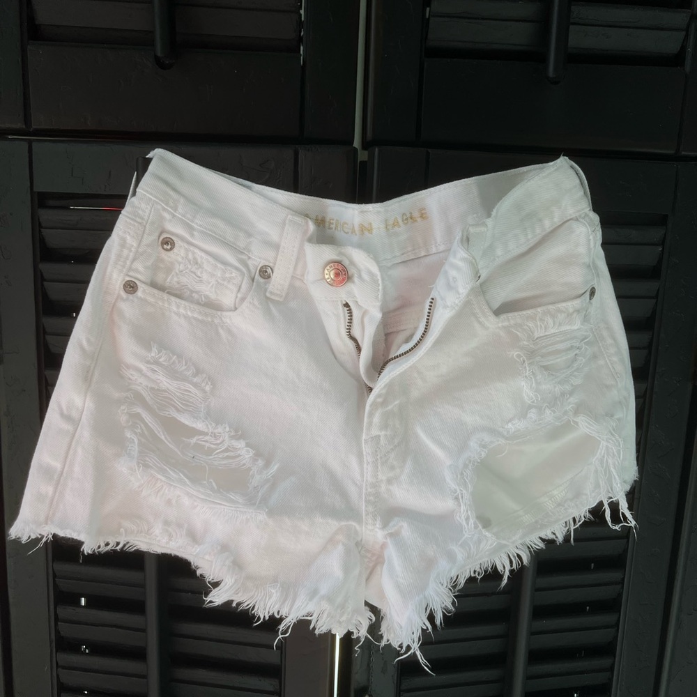 American Eagle White Distressed Denim Shorts